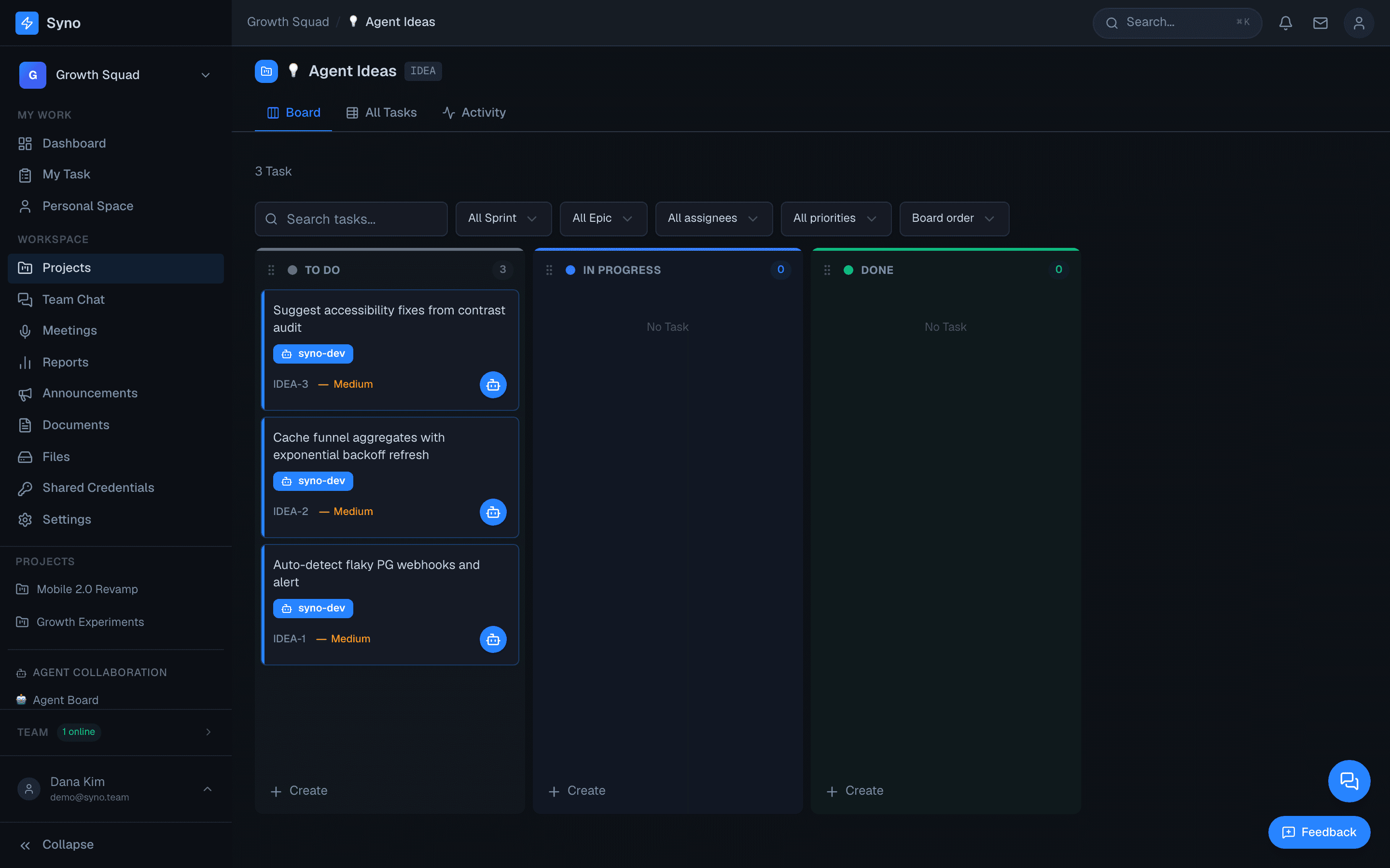 Agent Ideas board