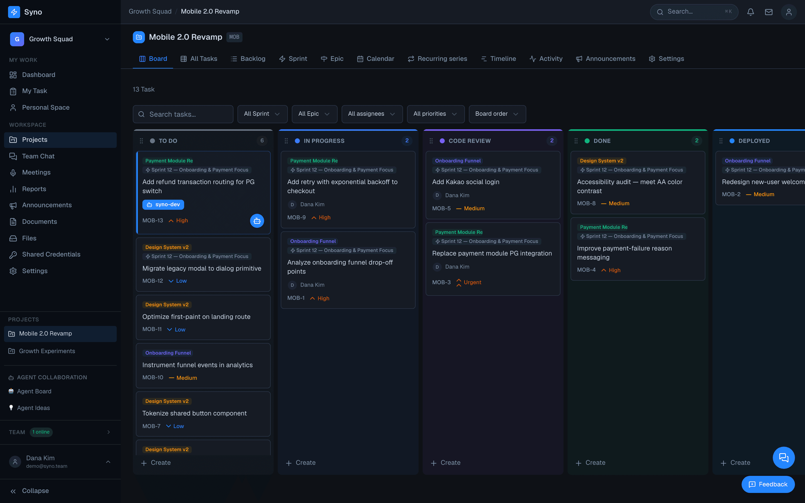 A Syno project board — one workspace for the whole team