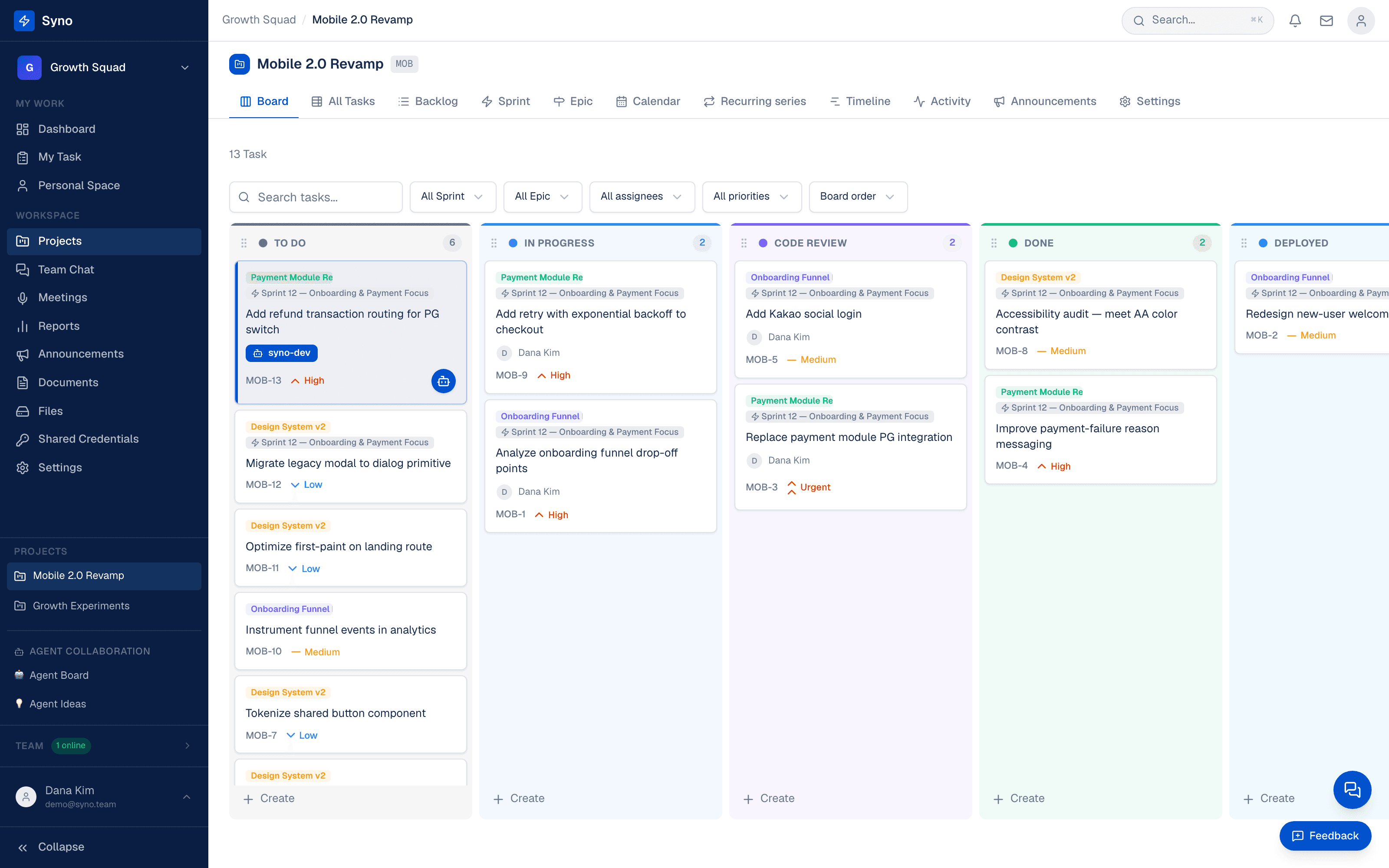 A Syno project board — one workspace for the whole team