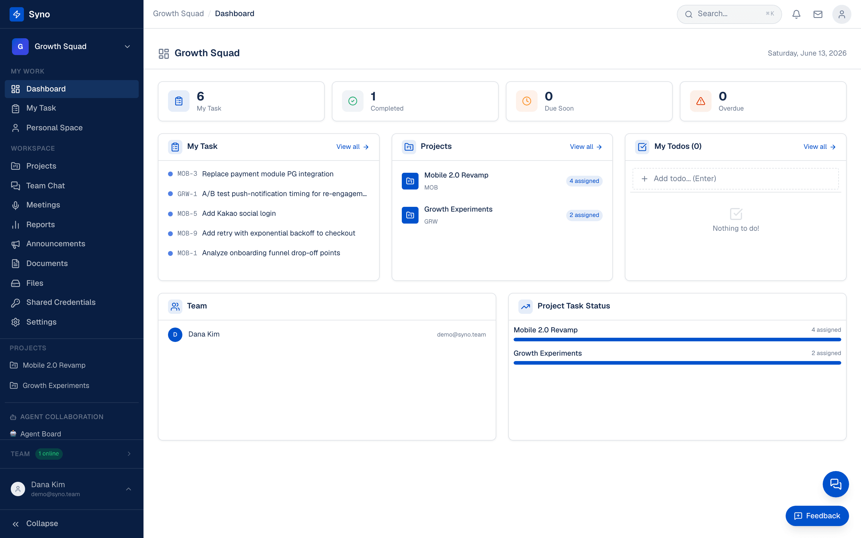 Workspace dashboard